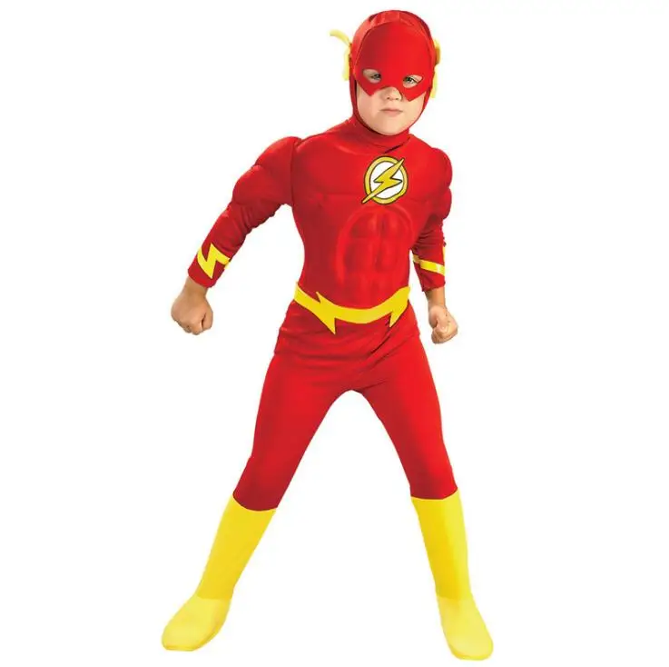 

2019 Kids Flash Costume Muscle Superhero Cosplay Fantasy Child Comics Movie Carnival Party Halloween Costumes For Boy