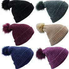 Женская зимняя шапка из искусственного меха с помпонами, бархатная вязаная громоздкая шапка