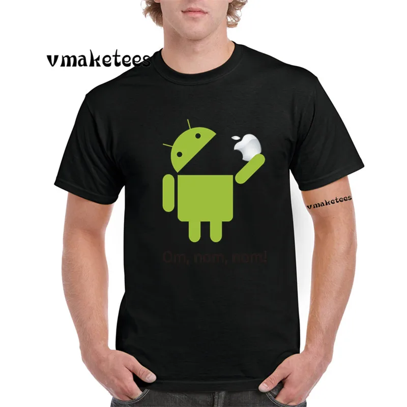 

Android Robot With apple humor T-shirt O-Neck Short sleeves Summer Casual Funny T Shirt GMT807