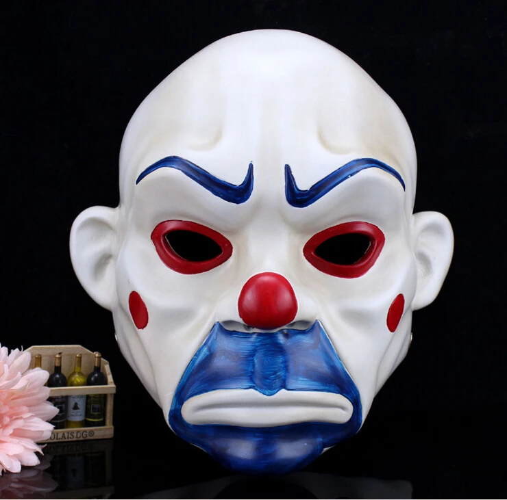  Free Shipping 2015 resin Batman Dark Knight Adult Joker Clown Bank Robber mask Costume Halloween Ma