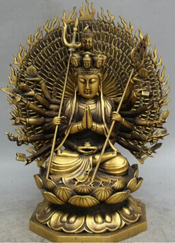 

Bronze home decoration Brass 14 " Tibet budismo cobre 1000 Avalokiteshvara de deusa Guan Yin