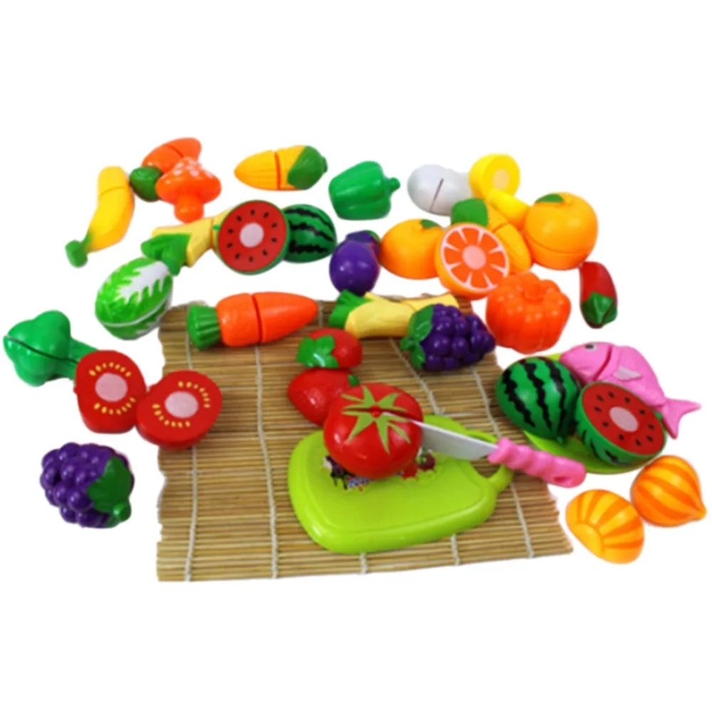 24Pcs Set Plastic Play font b Toy b font Fruit and Vegetables Cutting Kids Pretend Play