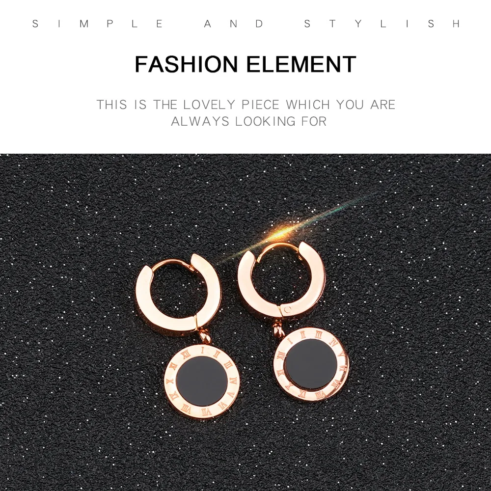 Newbuy высокое качество Нержавеющая сталь серьги ювелирные изделия из розового золота Цвет римскими цифрами Дизайн Серьги-кольца для элегантных Для женщин