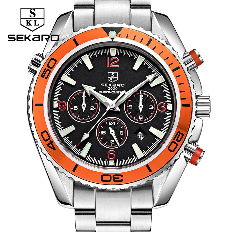 

Sekaro Multifunctional Mechanical Watches Men Luxury Brand Waterproof Master Sports Large Dial Orange Stainless Steel Watch Men