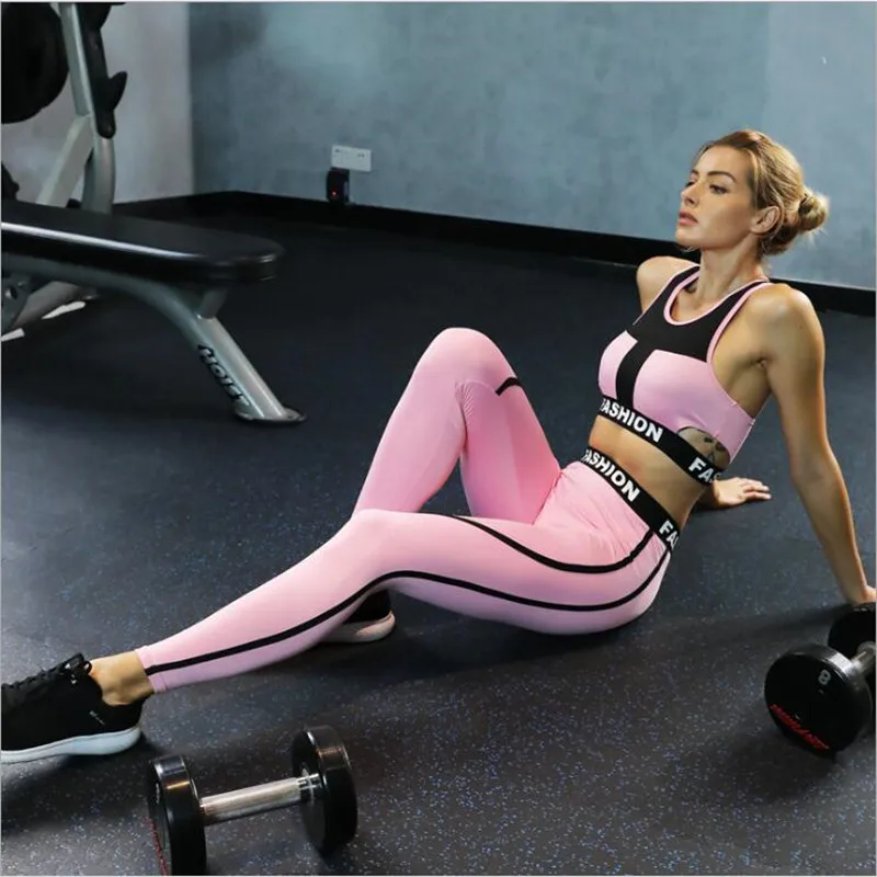 

Hot Sell Bra+Leggings Women Bra And Leggings Hot Sell Pink Moisture wicking Women Set Gym And Yoga Clothing