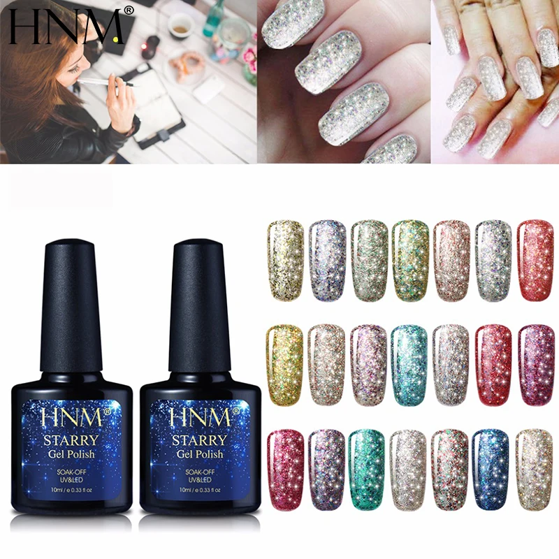 HNM 10ML SUPER Bling Nail Polish 30 Colors Starry Bling UV Gel Nail Varnish Semi Permanent Lacquer Long Lasting Gelpolish