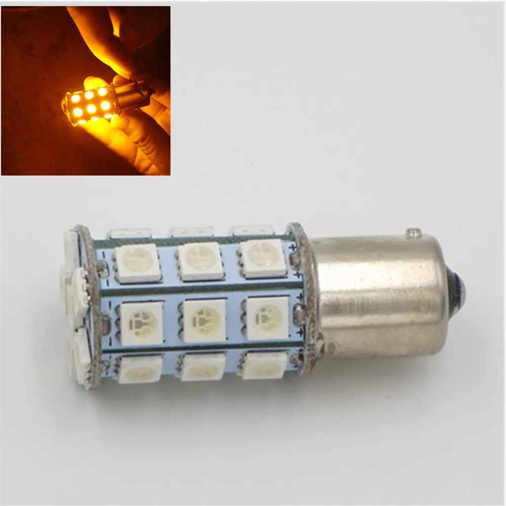 

2Pcs 1156PY BAU15S PY21W 7507 27 SMD 5050 Amber Yellow Tail Turn Signal LED Light Bulbs 12V 24V