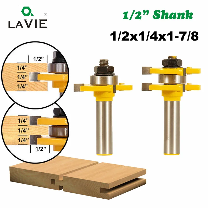 2 шт, 12 мм, 1/2 хвостовик, шток и паз, соединение, сборные фрезы, 3/4 дюймов,, Т-образные фрезы для деревообработки, 03033