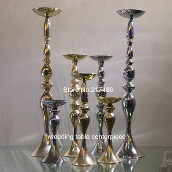 

Metal Gold/Silver Candle Holders With Stand Pillar Candlestick For Wedding Portavelas Candelabra