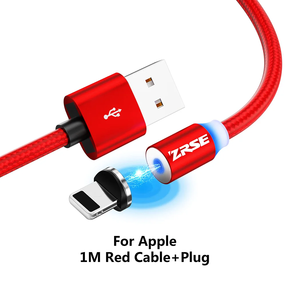 ZRSE Магнитный Micro USB кабель для iPhone XS Max XR X 8 7 Plus type C кабели 3 в 1 светодиодный USB-C мобильный провод для зарядного устройства для Redmi - Цвет: Red for Apple