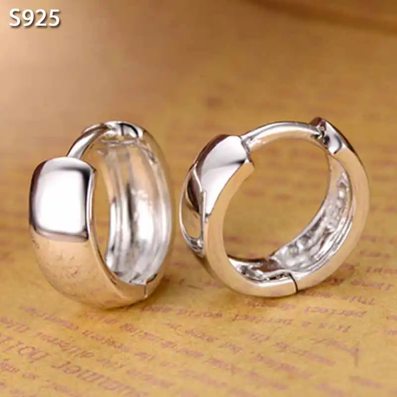 3,5 мм Широкие настоящие чистые твердые 925 стерлингового серебра серьги-кольца для мужчин и женщин ювелирные изделия круглые женские мужские...