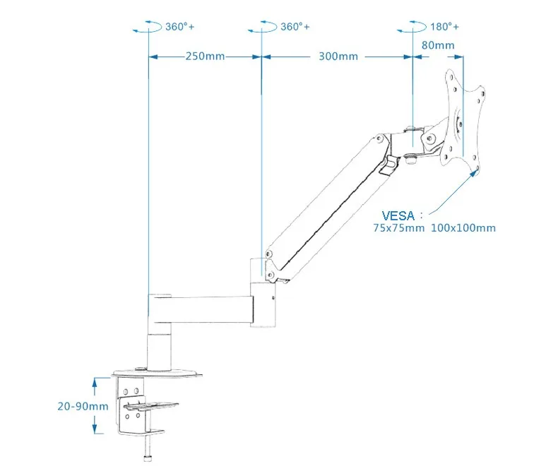 BL-L133 Настольный Вращающийся 1"-24" ЖК-светодиодный держатель для ТВ монитора Выдвижной кронштейн VESA 75/100 нагрузка 5,5 кг расстояние на стену 630 мм