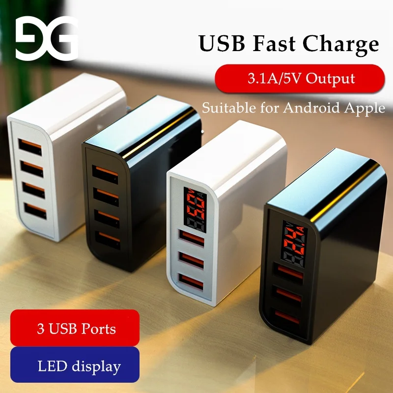 GUSGU 3 منفذ USB الهاتف المحمول شاحن LED عرض 3.4A العالمي سريع شحن المحمول جدار شاحن ل فون سامسونج لنا المكونات GUSGU 3 منفذ USB الهاتف المحمول شاحن LED عرض 3.4A العالمي سريع شحن المحمول جدار شاحن ل فون سامسونج لنا المكونات