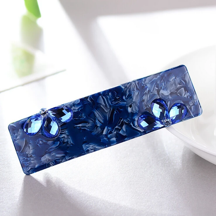 

Top Quality Korea Cellulose Acetate Crystal Hair Barrette Skinny rhinestone hair clips Marble Barrette SA019