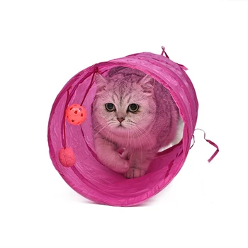 

Free Shipping Pet Cat Long Tunnel Funny Toy Kitten Playing Training With Bell Ball Product Foldable Best Quality Red Blue