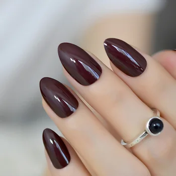 

False Nails Short Oval Sharp Solid Dark Brown Fake Nails Stiletto Brownish-black Pointed Pure Color UV Gel Almond Wear Full Tips