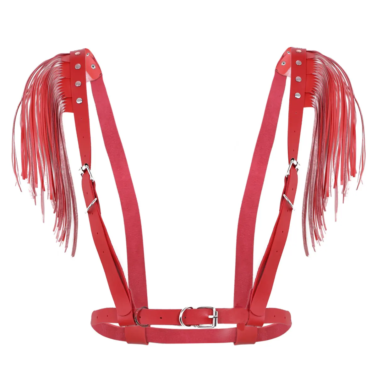 Женская мода Панк из искусственной кожи регулируемые ремни Связывание тела пояс с плеча кисточкой Косплей клуб костюмы - Цвет: Red