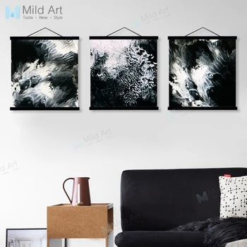

Modern Abstract Black White Ink Wooden Framed Canvas Painting Nordic Living Room Wall Art Pictures Home Bar Decor Scroll Poster