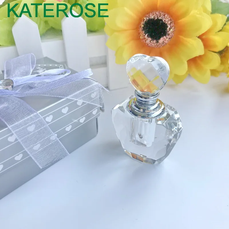 

80PCS Heart Crystal Perfume Bottle in Gift Box Wedding Favors Crystal Scent Bottles Bridal Shower Party Return Gift For Guest