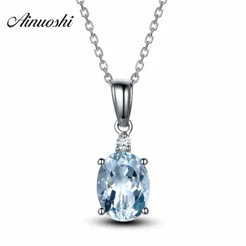 

AINUOSHI 3 Carat Oval Cut Pendant with Chain Natural Light Blue Topaz 925 Sterling Silver Pendant Necklace Jewelry for Women