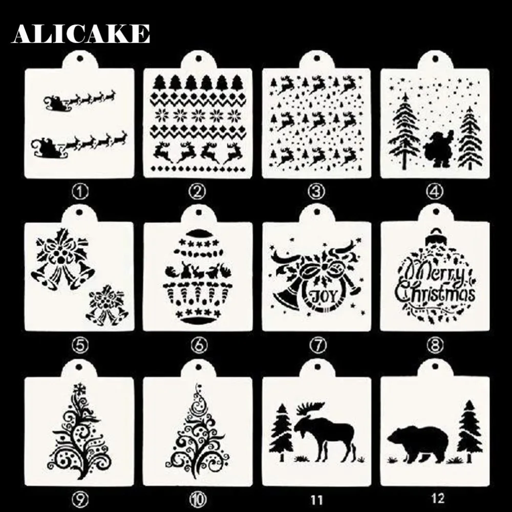 

Merry Christmas Cake Decorating Tools Spray Pattern Happy Easter Fondant Pastry Hollow Template Coffee Milk Lace Printing Mold