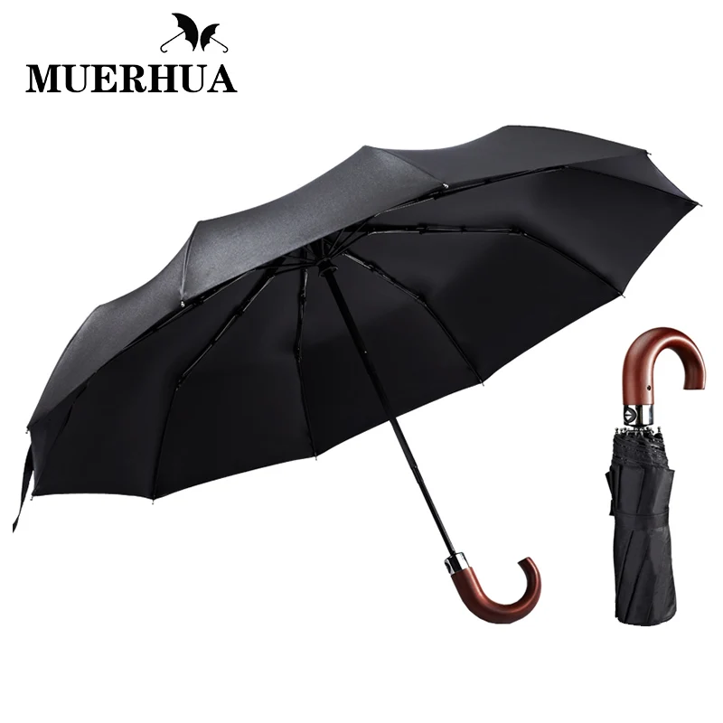 

Woodlen Curved Handle Folding Automatic Black Coating Rain Umbrella Men Luxury Large Windproof Umbrellas For Men 10K Paraguas