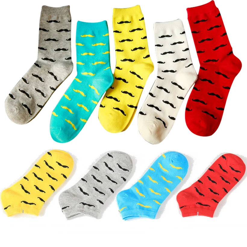men winter Harajuku tide brand Pure Cotton Mustache socks hat caps pattern british tube socks