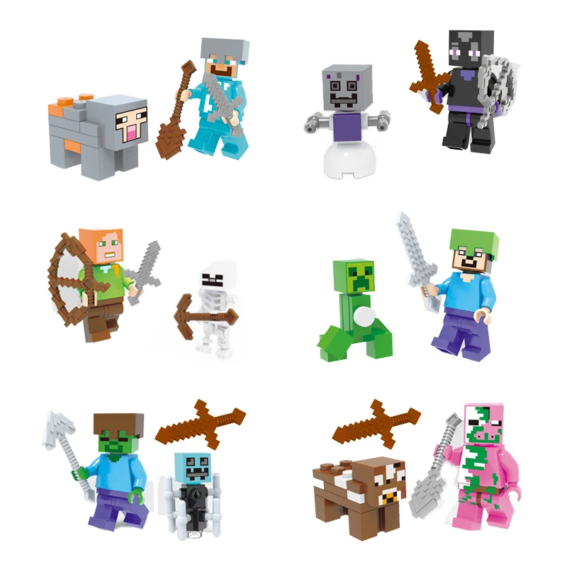 Minecrafted-Action-Figures-Set-Steve-Zombie-Alex-Reuben-Villager-Weapon-Brick-Lot-My-World-Compatible-With-LegoINGlys-Blocks-Toy-1