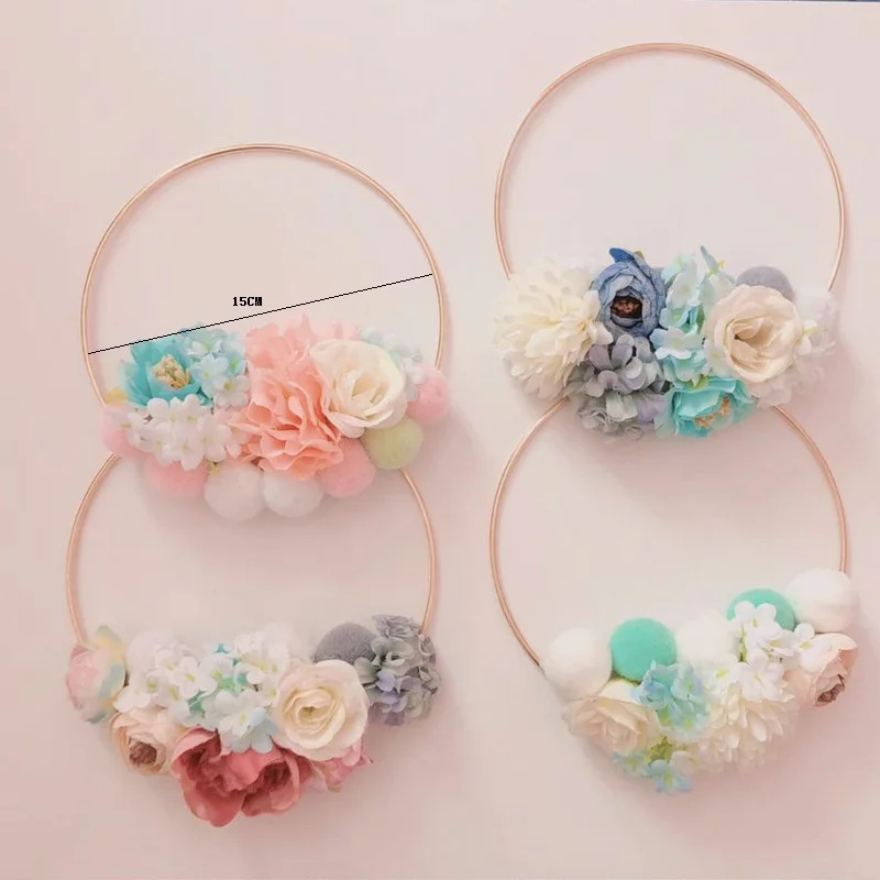 

Gold Metal Hoop Flower Garland Wall Hanging Artificial Garland Wedding Home Decoration Simulation Green Plant Hanging Ring