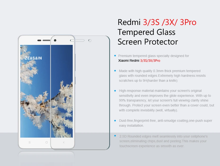 Original ZEASAIN Screen Protector Tempered Glass Film For Xiaomi Redmi 3 3X 3S 3Pro redmi3 redmi3S redmi3Pro X S Pro Film (6)