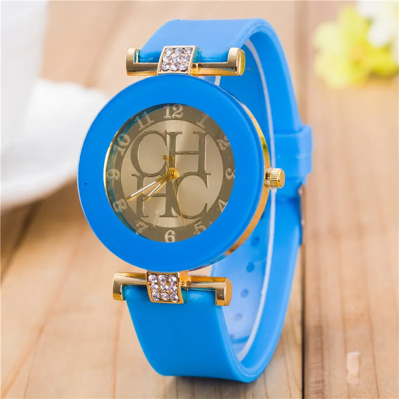 

Hot sale Fashion Brand Gold Geneva sport Quartz Watch Women dress casual Crystal Silicone Watches montre homme relojes hombre