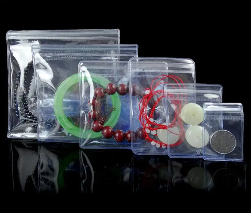 Clear Plastic jewelry storage bag Thick transparent package pvc bag with zipper Resealable