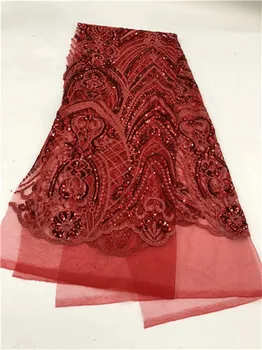 

African Lace Fabric For Wedding Party, Fushia Pink Lace Fabric, sequins Embroidery Lace Soft Materials Red, silver, purple green