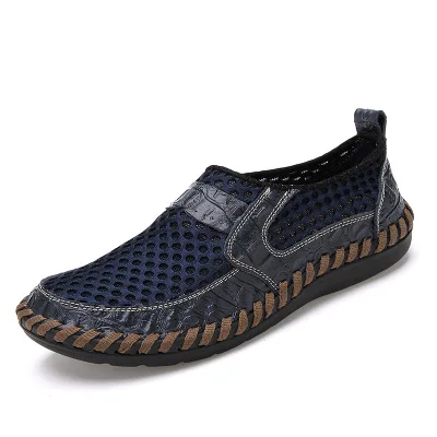 Г. летняя кожаная дышащая удобная обувь с прострочкой удобная мужская обувь в сеточку большого размера повседневная мужская обувь - Цвет: blue
