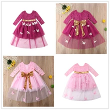 Кружевное платье-пачка с длинными рукавами для маленьких девочек на день рождения и свадьбу; платье с бантом и бабочкой