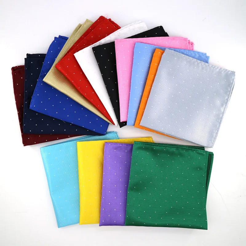 

Luxury Men's Polyester Silk Pocket Squares 25CM Silver Polka Dot Design Handkerchief Groom Wedding Party Chest Towel Hankies