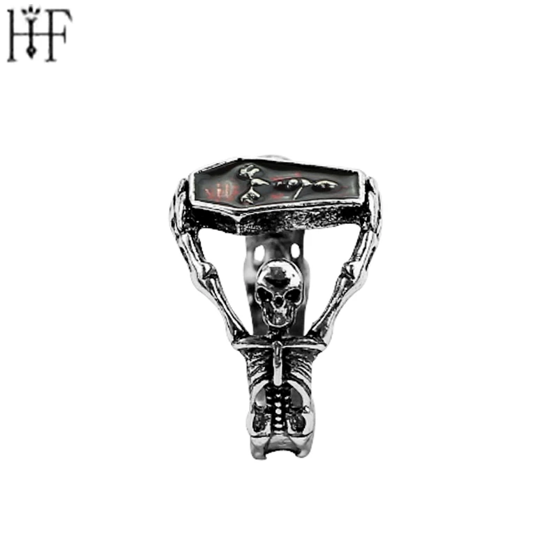 High Quality Steampunk Biker mens boys vampire gothic skeleton coffin Rings Men and Women Jewelry Halloween gifts