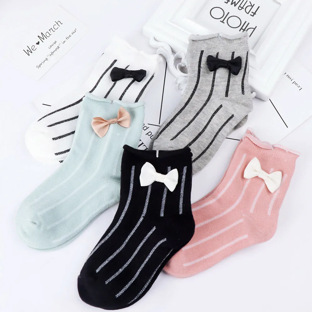 5 пар/компл. натуральный хлопок Носки для девочек модные носки с бантиком детские носочки для девочки От 2 до 4 лет Повседневное удобные