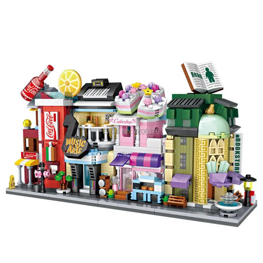 

hot LegoINGlys city creators Street view cola pastry Musical instrument bookstore store micro diamond building blocks toys gift