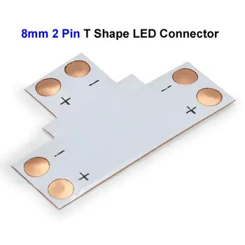 

100pcs 8mm 2 Pin 3528 LED Strip Connector Adapter T Shape For SMD 3528 3014 Single Color LED Strip Lights No Soldering