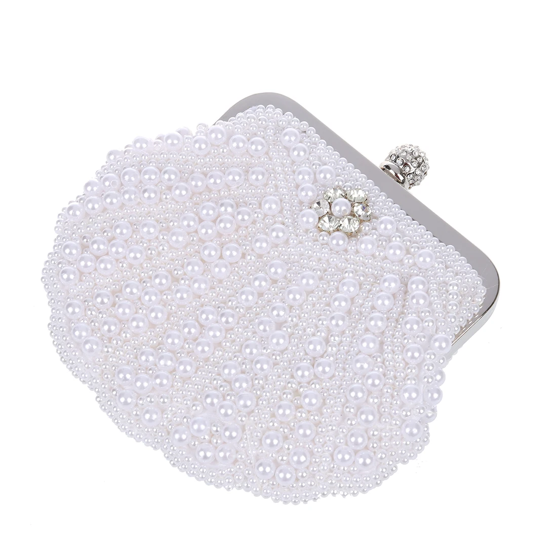 Women Fashion Pearl Beige Bridal Clutches Evening Bag With Rhinestones Metal Hard Case Clutch ...