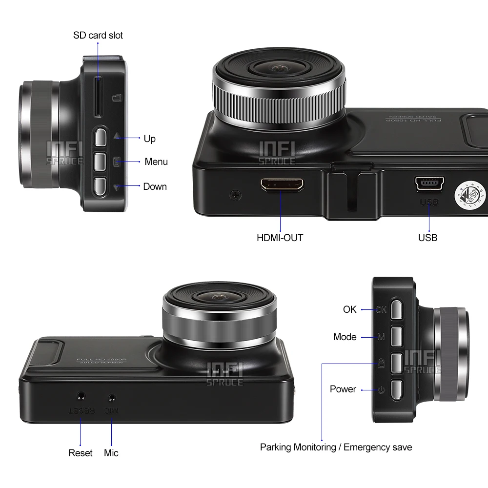 3 дюймовый Видеорегистраторы для автомобилей 1080 P FHD 170 градусов Широкий формат