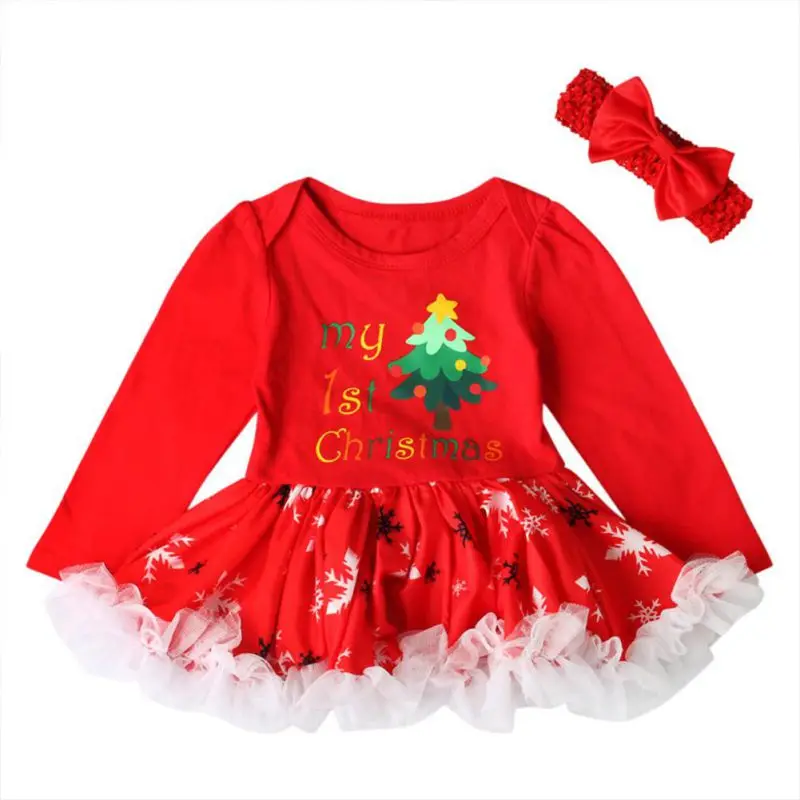 

8 Styles Newborn Baby Girls Christmas Rompers Dress Baby Girls Long Sleeve Printed Sets Cotton Jumpsuit + Headwear 2 Pcs Sets