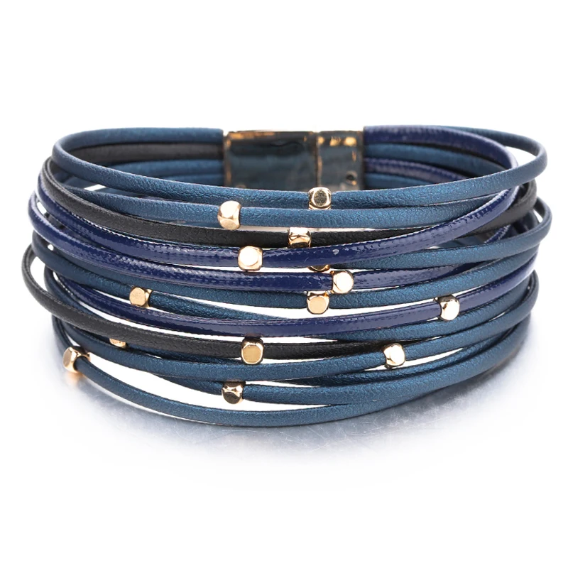 ALLYES Metal Beads Genuine Leather Bracelets For Women Men Fashion Slim Strips Boho Multilayer Wide Wrap Bracelet Femme Jewelry leather braided bracelet leather bracelet pearl leather bracelet
