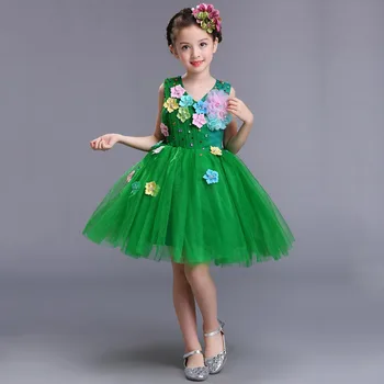 

Red Pink White Princess Party Wear Lovely Gift Children Girls Wedding Pageant Formal Gown Beautiful Green Dress for Girls 2-13Y