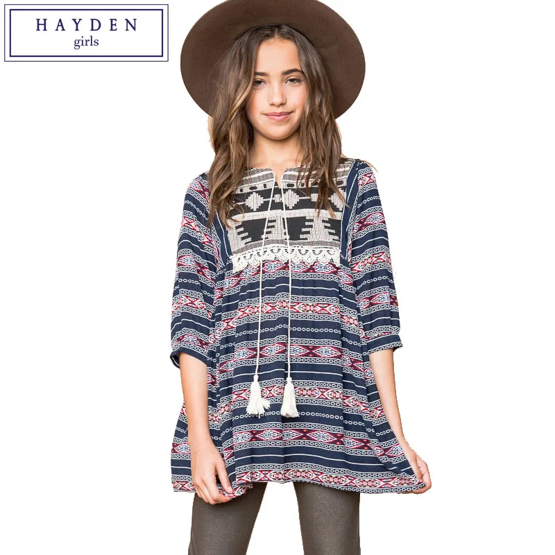 

HAYDEN Girls Boho Dress Ethnic Kids Bohemian Chic Clothing 2018 Summer Casual Teenager Clothes Size 7 to 14 Years Girl Dresses
