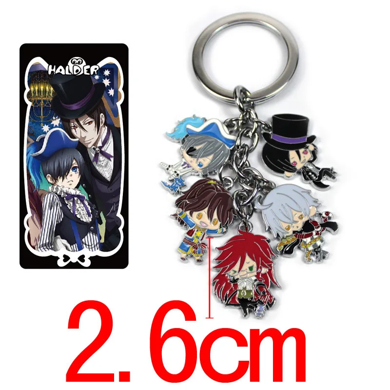 Retail 1pcs Black Butler Ciel Sebastian Grell Sutcliff Metal Pendant Keychain Free Shipping