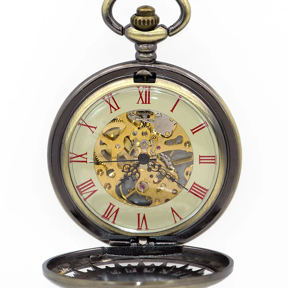 Бронзовый Ретро звезда резьба карманные часы мужские и женские повседневные Fob часы стимпанк механические аналоговые карманные часы для подарка