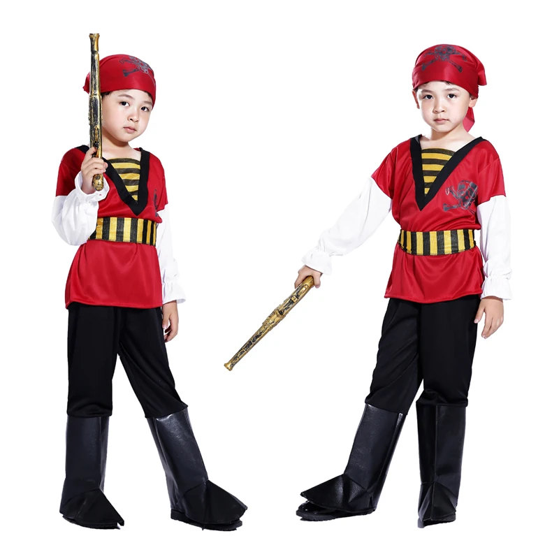 Free shipping Halloween red pirate costume Pirates of the Caribbean boys masquerade costumes