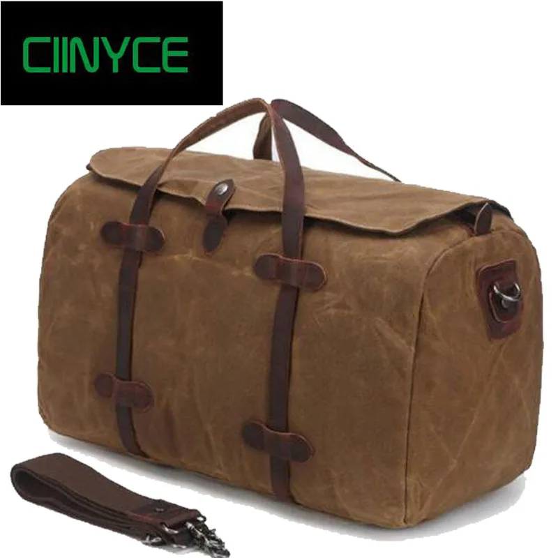 

2018 New Waxed Canvas Water Proof Crazy Horsehide Cow Skin Original Brand Men's Large Capacity Travel Bags Vintage Duffels